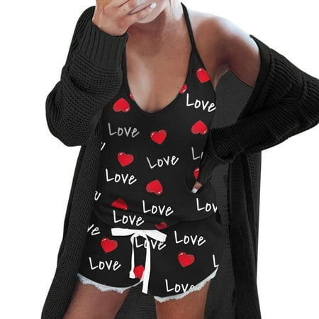 

Pianpianzi plus Size Swimsuit Shorts Beautiful Short Suit for Women Long Torso Swimsuit plus Women Sexy Heart Star Printing Halter Pajamas Sleeveless Cami Shorts Lingerie Sleepwear Set