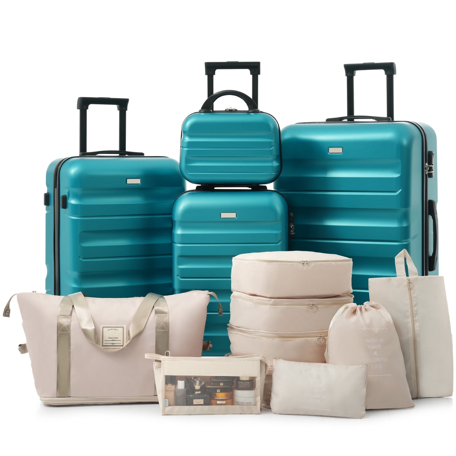 Euroco Hardshell Luggage Sets 13 Piece, ABS Lightweight Suitcases with 360° Spinner Wheels,Durable Travel Luggage Set for Family Trips & Business,Blue