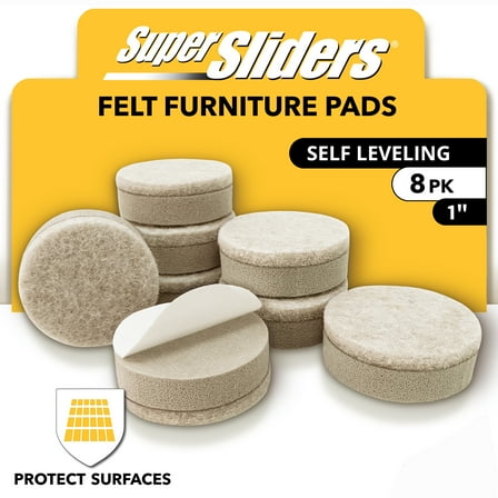 Super Sliders Self-Leveling Felt Furniture Pads – 1 in. Round, Beige – 8 pack for Uneven Legs and Floor Protection