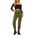 thumbnail image 2 of INSPIRE CHIC Women's Casual Elastic Waist Solid Color Ankle Length Utility Cargo Pants with Pocket XL Green, 2 of 6