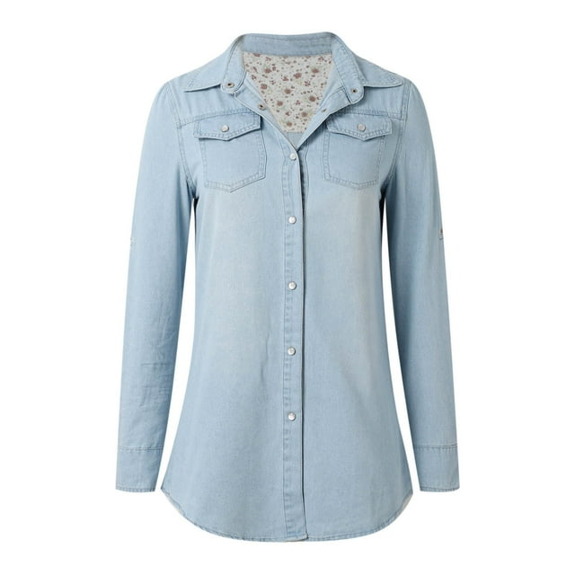2024 Fashion Denim Jacket For Women Long Sleeve Button Down Western Shacket With Pockets Stylish Fall Outerwear