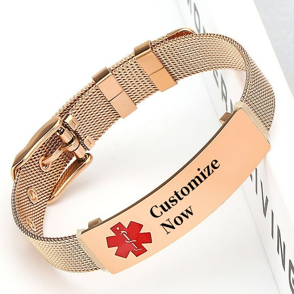 Metaljc Stainless Steel Medical Alert ID Bracelet for Men Women, Engraved Customize Now