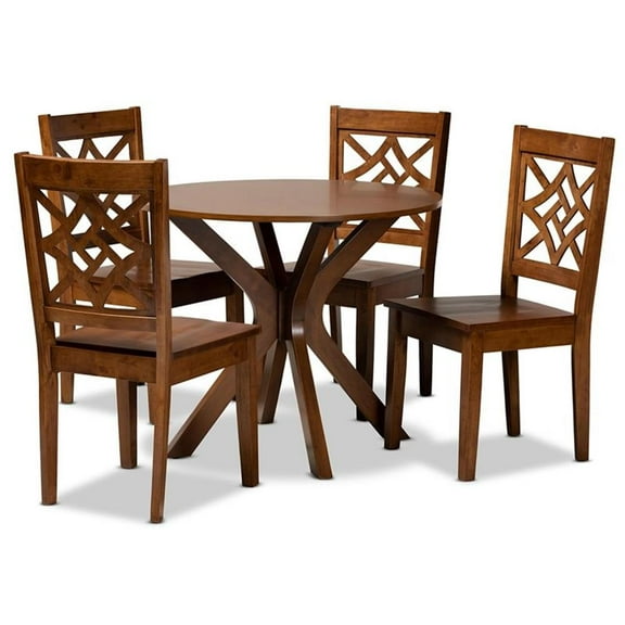 Bowery Hill Walnut Brown Finished Wood 5-Piece Dining Set