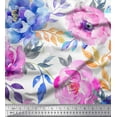 thumbnail image 1 of Soimoi White Satin Silk Fabric Leaves & Floral Print Sewing Fabric BTY 42 Inch Wide, 1 of 1