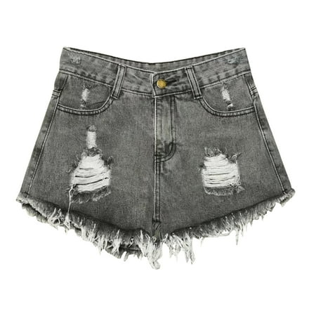 Moxiu Women s Plus Size High Waisted Ripped Denim Shorts Raw Hem Stretchy Jean Shorts Y2K Concert Booty Shorts for Teen Girls Gray XXXXL