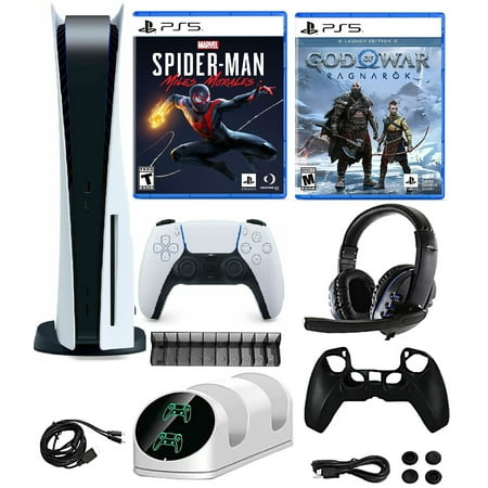 2023 Newest PlayStation_PS5 Gaming Console Disc Version Bundle with Marvel's Spider-Man: Miles Morales / God of War Ragnarök/ 10 In 1 Accessory Kit