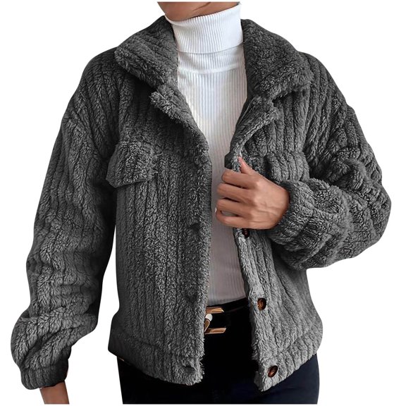 LYXSSBYX Winter Shackets for Women Fashion Woman Long Sleeve Open Front Loose Outerwear Solid Blouse Coat Tops Button Blouse