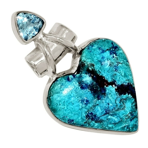 Heart - Natural Shattuckite - USA & Blue Topaz 925 Silver Pendant ALLP-28698
