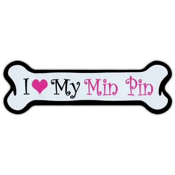 Pink Dog Bone Shaped Magnet - I Love My Min Pin (Miniature Pinscher) - Cars, Trucks, SUVs, Etc.