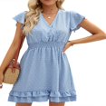 thumbnail image 2 of MesaSe Robe de Grossesse Courte d'Été pour Femmes à Manches Courtes, Col en V, Pois Suisses, Robe de Baby Shower, 2 of 7