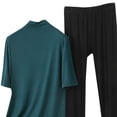 thumbnail image 4 of ylioge M-5X Plus Size Womens Modal-Pajama Sets 2 Piece Outfits Ladies Casual Solid Color Short Sleeve Tops Straight Leg Pants Loungewear Pajamas Set, 4 of 5