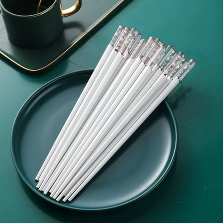 

10 Pair Chinese Chopsticks with Snowflake Pattern Anti-slip High Temperature Resistant Kitchen Supply Housewarming Gift White