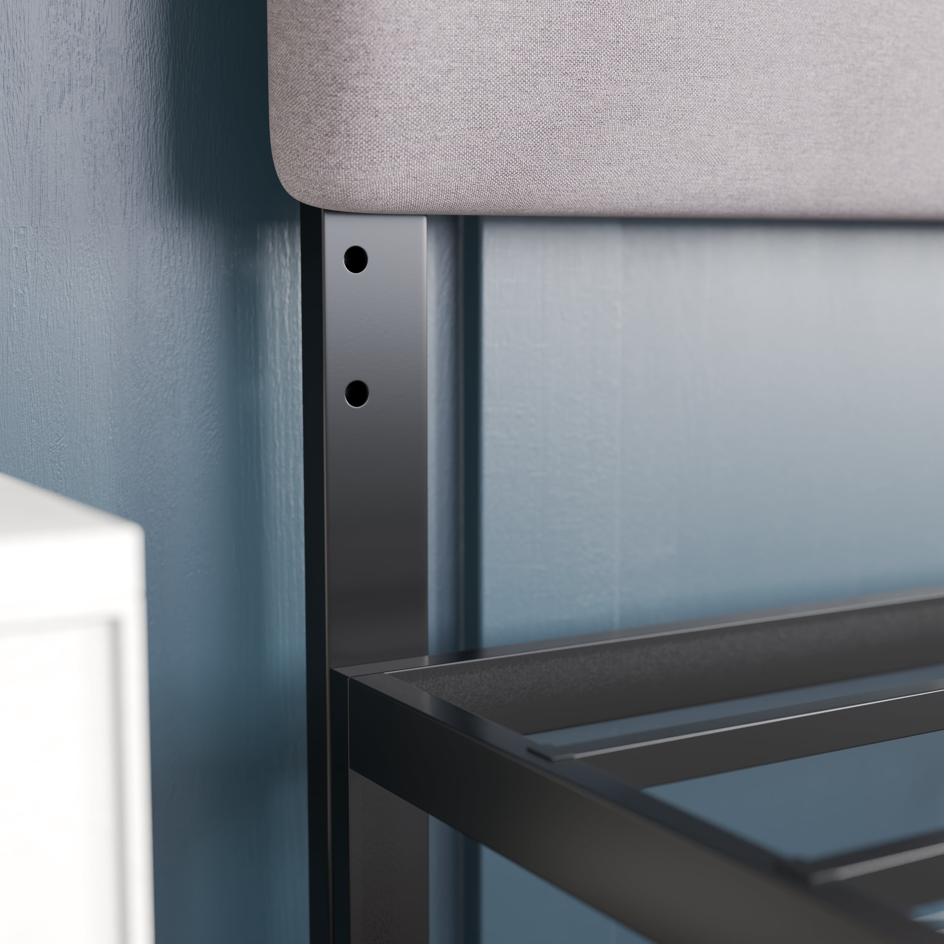 Emma + Oliver Modern Gray Fabric Upholstered Queen Headboard with Horizontal Line Stitching and Adjustable Height Rail Slots