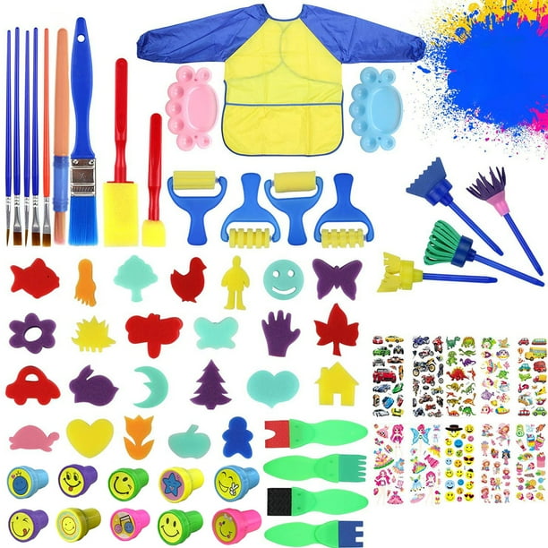 Kit de pinceles de pintura de esponja para niños, sellos de pincel de bricolaje para niños, kit de herramientas para educación temprana y preescolar, suministros de arte, 68 piezas sidaley FN000730-00