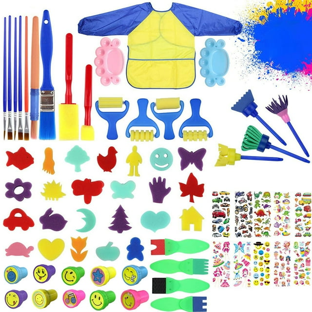 Kit de pinceles de pintura de esponja para niños, sellos de pincel de bricolaje para niños, kit de herramientas para educación temprana y preescolar, suministros de arte, 68 piezas Scienceny FN000730-00