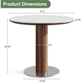 thumbnail image 2 of Finmind 31.5-inch Round Conference Table for 2-4, Small Wood Meeting Table with Thickened Sintered Stone Top and Stainless Steel Base, White & Walnut, 2 of 8
