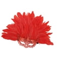 thumbnail image 1 of Máscara de plumas artificiales de media cara, accesorio de moda para fiesta de disfraces de cosplay Rojo, 1 of 8
