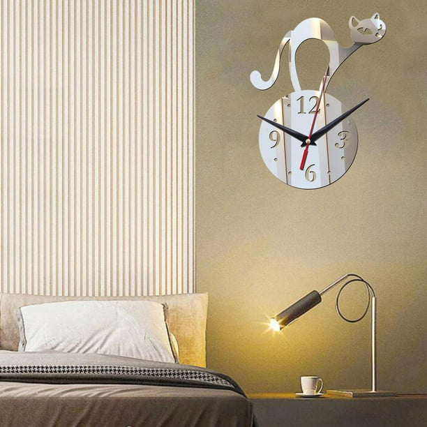 relojes de pared de gato, espejo acrílico, relojes de es de leer, sin marco, silencioso, DIY para decoració gar, cocina, Pta perfecl reloj decorativo