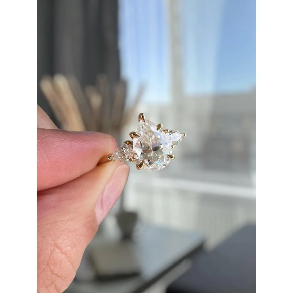 Pear Cut Teardrop Trilogy Moissanite Lab-Grown Diamond Engagement Ring 3.00 ct. t.w.