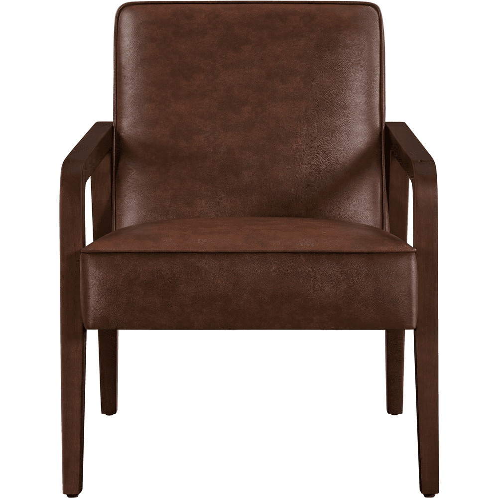Renwick Mid-Century Modern Upholstered Faux Leather Armchair, Dark Brown