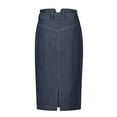 thumbnail image 6 of Franhais Fashion Women Denim Skirt High Waist Slim Temperament Solid Color Button Closure Tie-Up Mid-Length Skirt with Belt, 6 of 7
