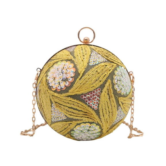 Vintage Sequin Globe Clutch Bag for Women, Elegant Evening Box Bag - Lock Closure Crossbody Bag with Artistic Embroidery for Parties & Daily Looks