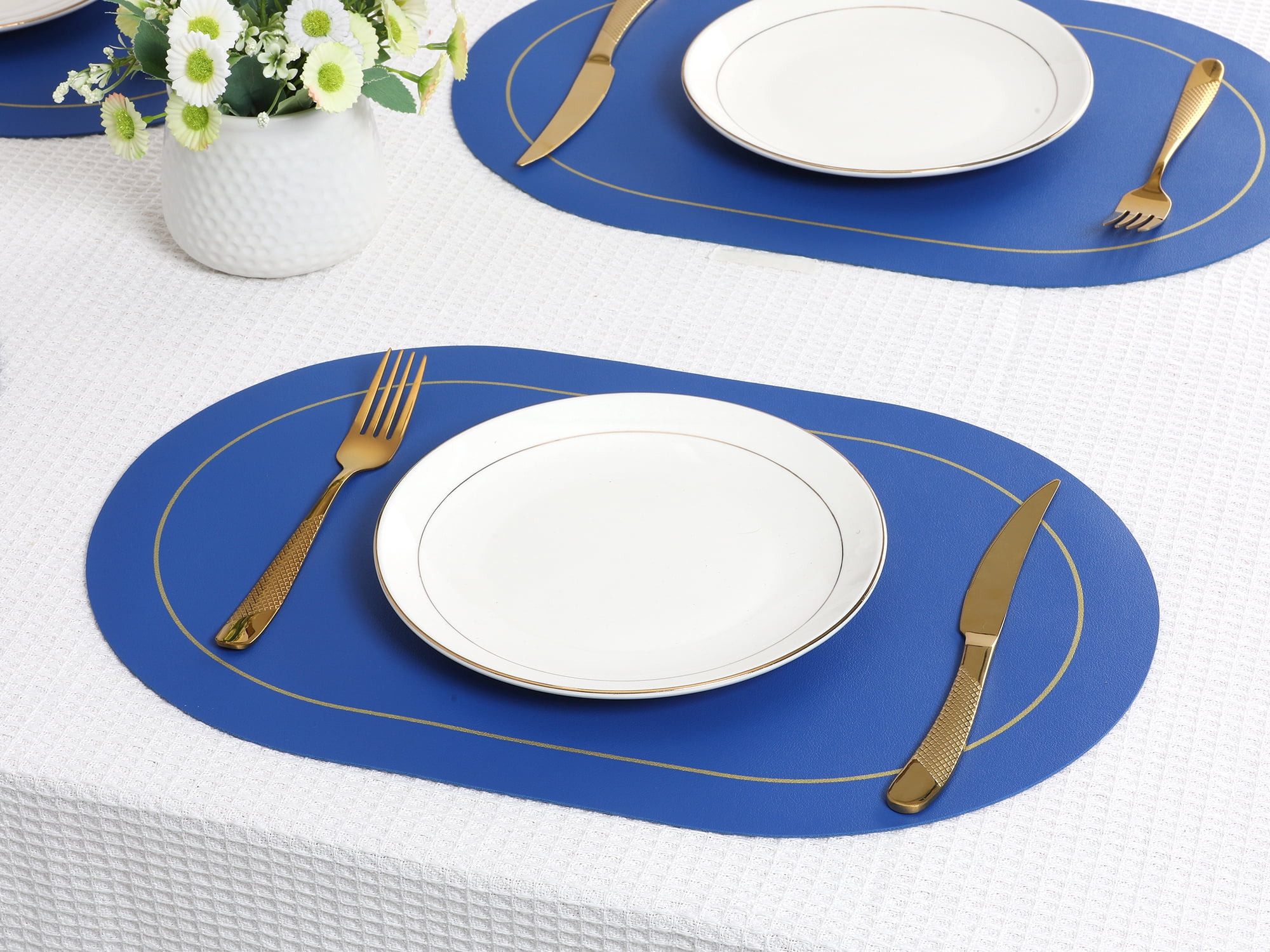 Unique Bargains Set of 6 Faux Leather Placemats Blue