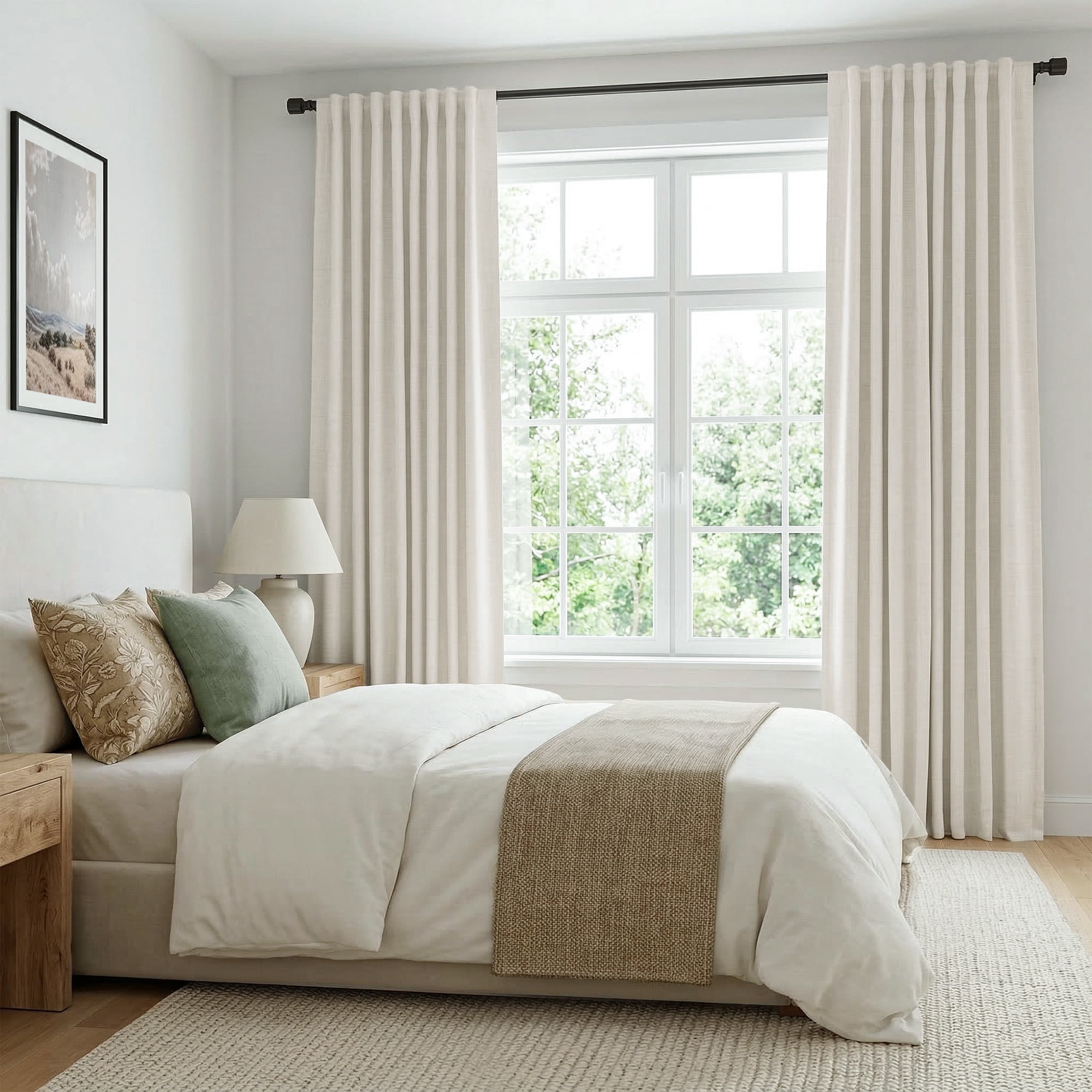 GLEAMIST 100% Blackout Curtains 2 Panels Set, 52 Inches Wide Faux Linen Thermal Insulated Light Blocking Drapes, Rod Pocket & Back Tab for Bedroom Living Room, Beige