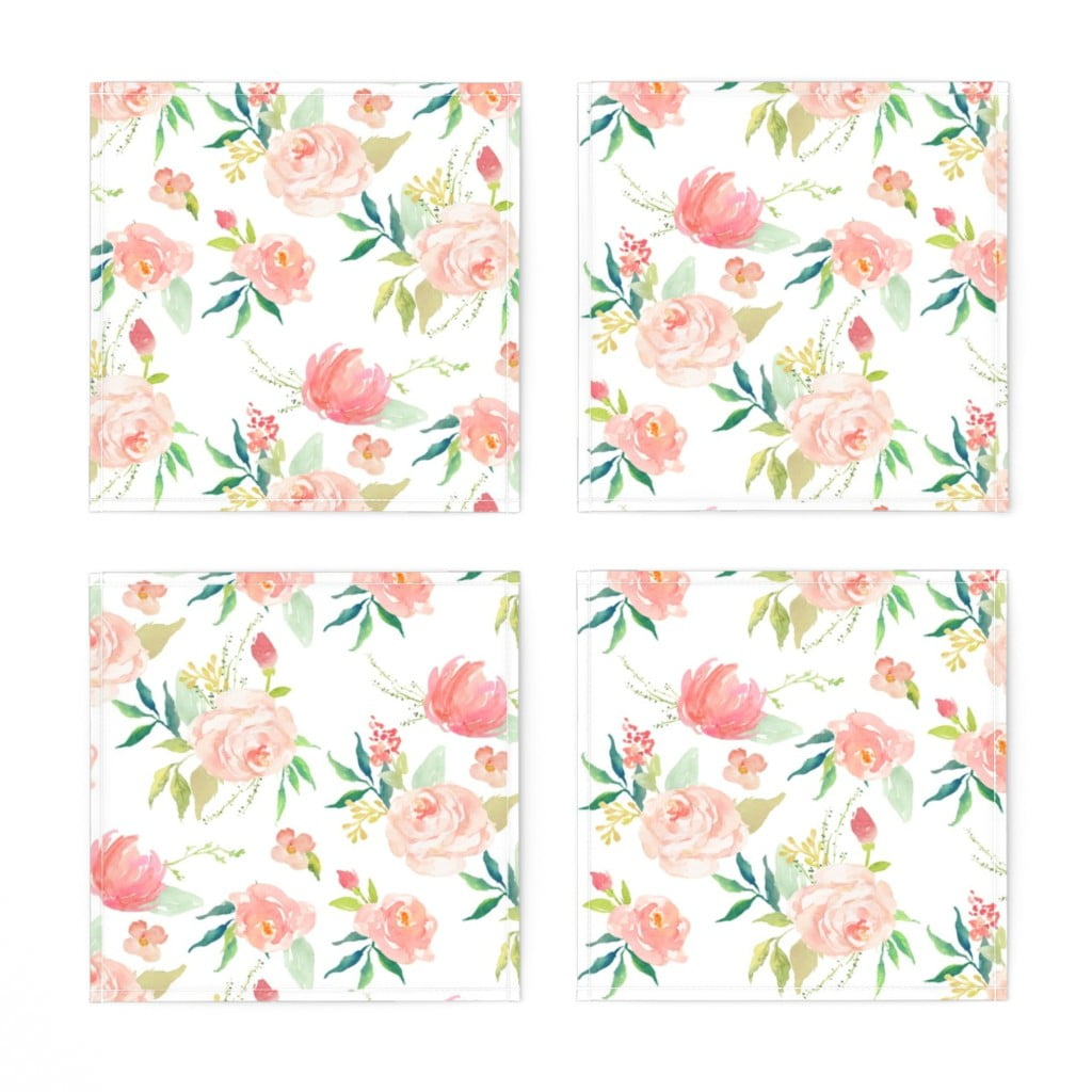 Cocktail Napkins Flowers Floral Pink Summer Spring Baby Girl Set of 4 Cocktail Napkins Flowers Floral Pink Summer Spring Baby Girl Set of 4