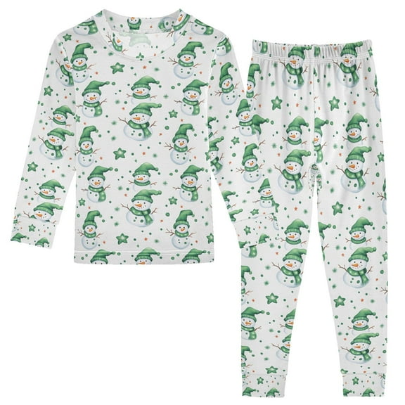 joogoo Green Snowmans 2 Piece Long Sleeve Tee and Pants Cotton Pajama Set 5Y