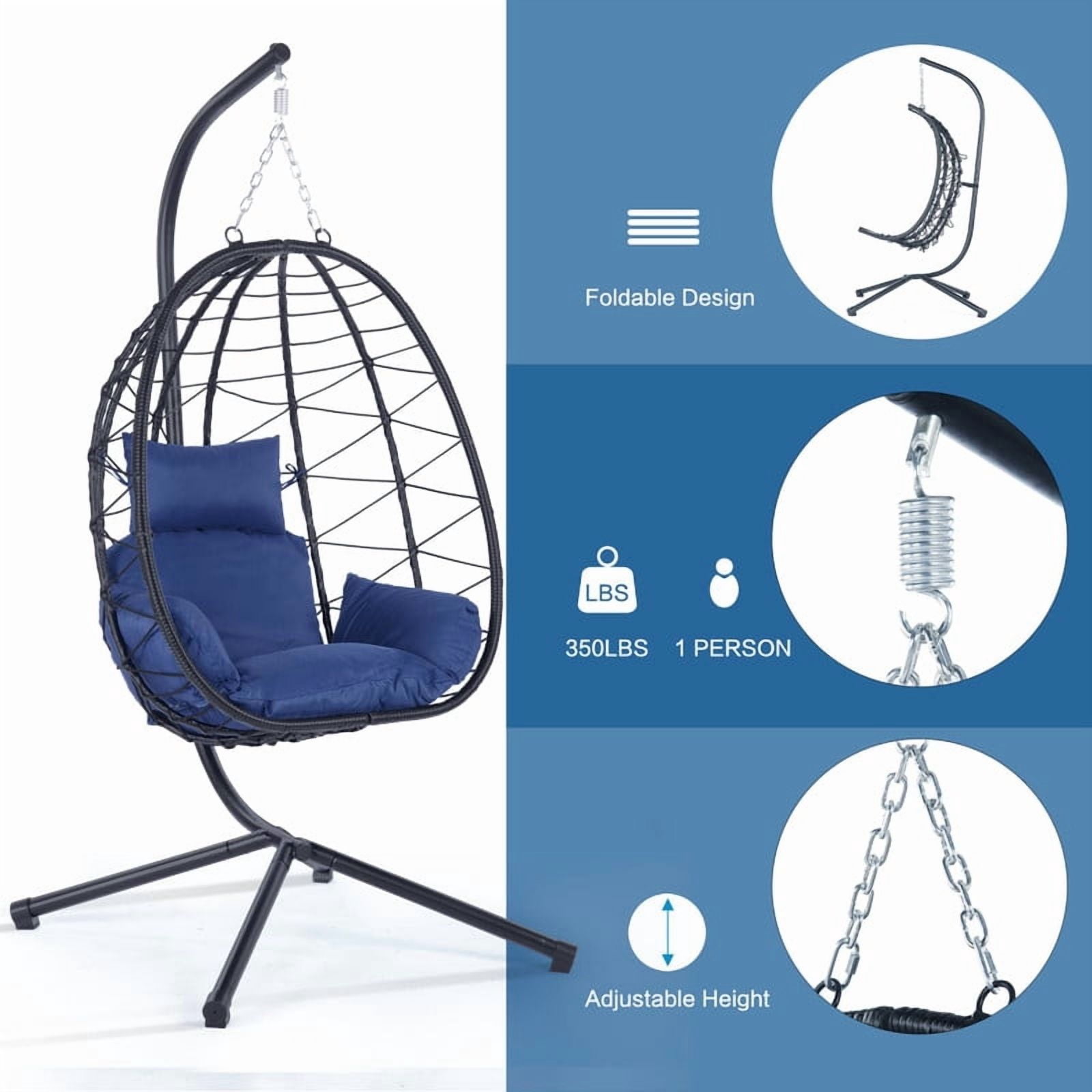 Hanging Egg Chair with Stand, Outdoorn Wicker Egg Swing Chair with Cushion, Heavy Duty Patio Hammock Chairs for Garden Backyard Balcony Bedroom
