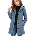 thumbnail image 5 of Girls Hooded Wool Blend Coat Mid-Length, Long Sleeve Single Breasted Fall Winter Peacoat Trench Jacket with Pockets, Navy 11-12 Years, 5 of 7