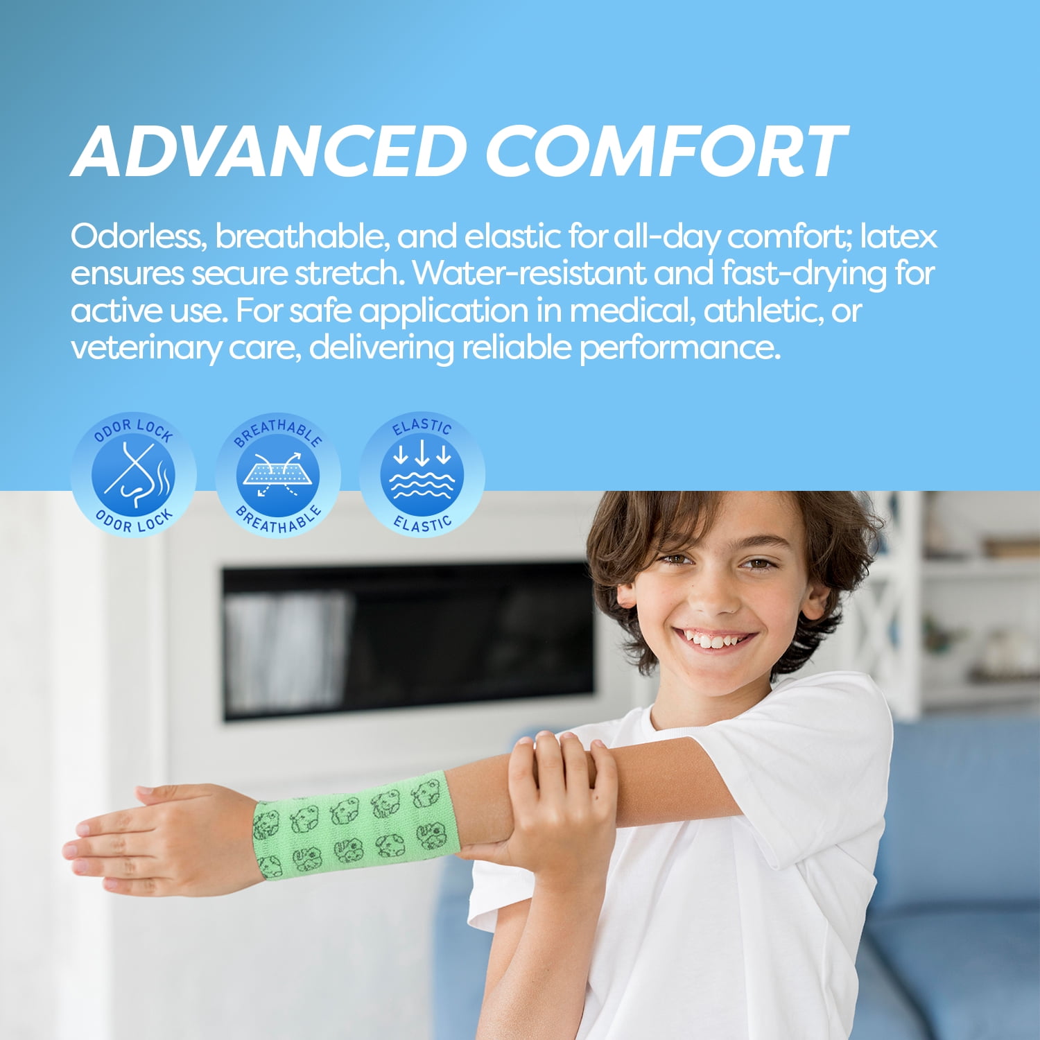 Dynarex Sensi-Wrap Self-Adhesive Bandages, 18-Pack, 4" x 5 yards, Assorted Colors - for Kids, Latex-Free, Colored Elastic Cohesive Athletic Tape, Tattoo Grip & Vet Wrap