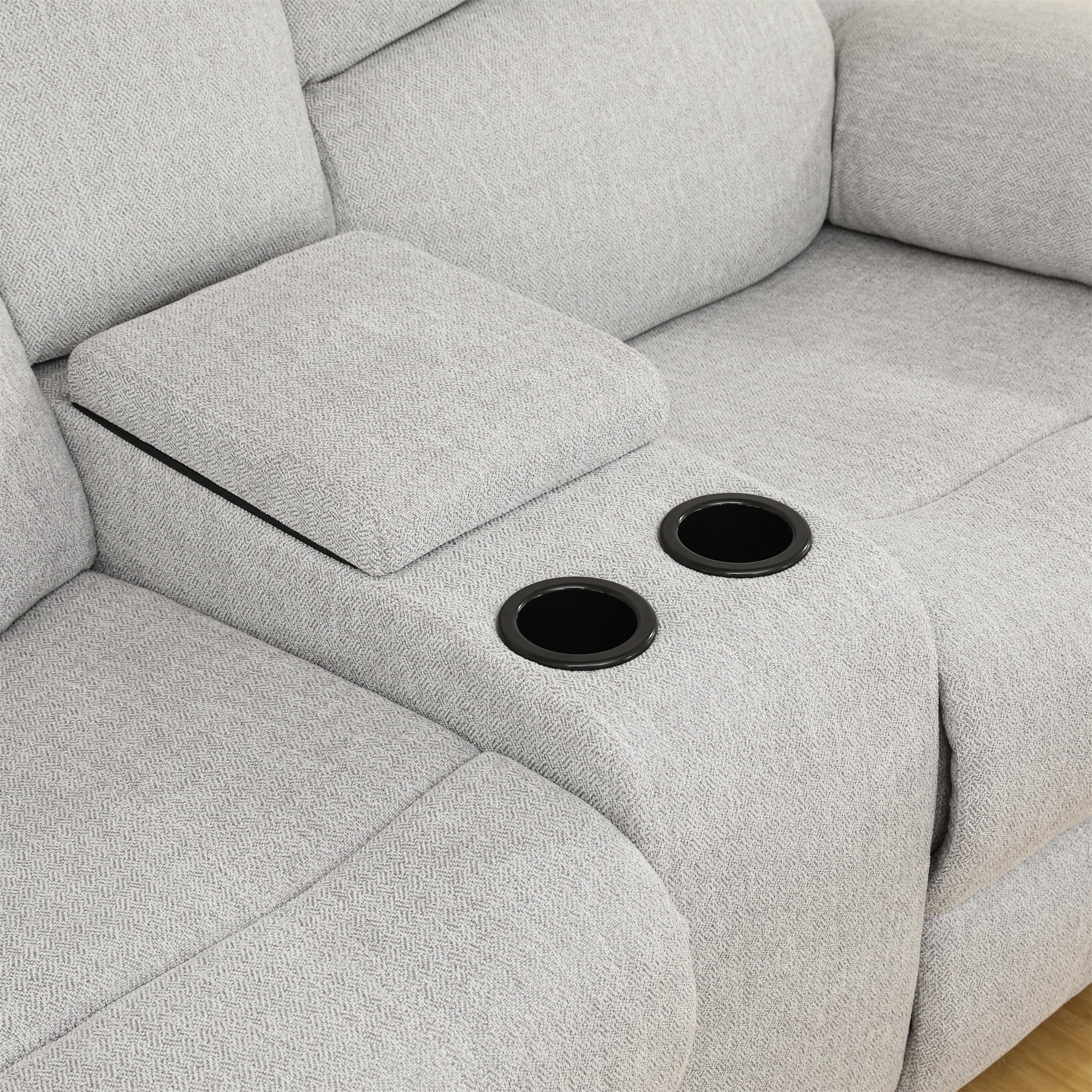 Aukfa Double Manual Recliner Chair, Overstuffed Loveseat w/ Cupholders,Leather, Gray