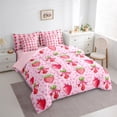 thumbnail image 4 of Homewish Cute Strawberry 7pcs Bedding Comforter Set,Cartoon Bow Tie Queen Bedding Sets,Kawaii Loves Pattern Queen Sheet Sets For Girls,Super Cozy Room Decor Reversible, 4 of 9