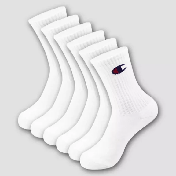 Champion Boys' 6pk Crew Socks - White M