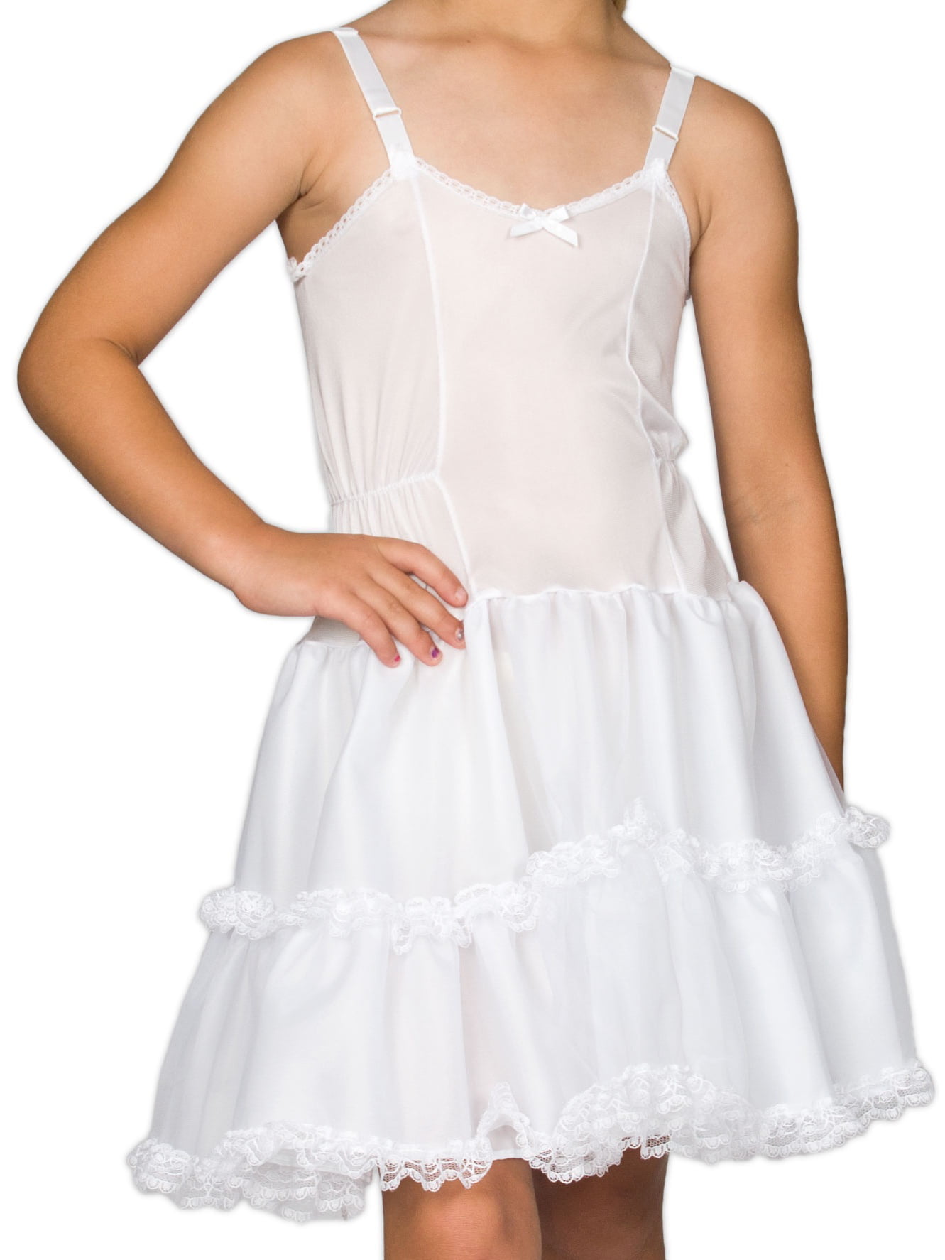 6X Collections Little Girls White Stretch Lace Slip I.C 2T 
