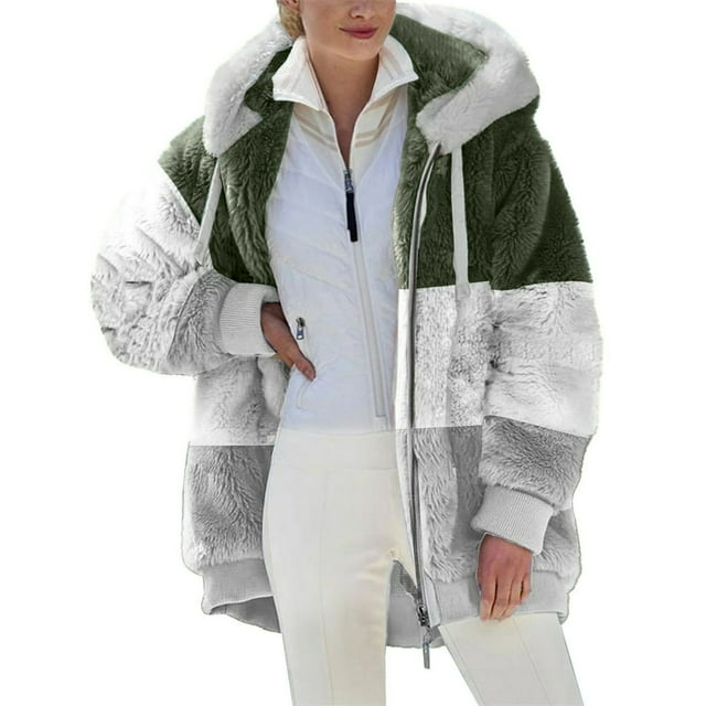 Reduce Womens Oversized Fuzzy Fleece Open Front Hooded Pockets Cardigan Jackets Loose Fit Sherpa Coat Color Block Print Winter Warm Plush Zip Outerwear (Blue#01 XXL)