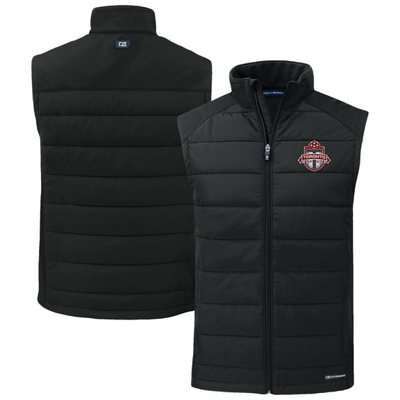 Men's-Cutter & Buck  Black Toronto FC Evoke Hybrid Eco Softshell Recycled Full-Zip Vest