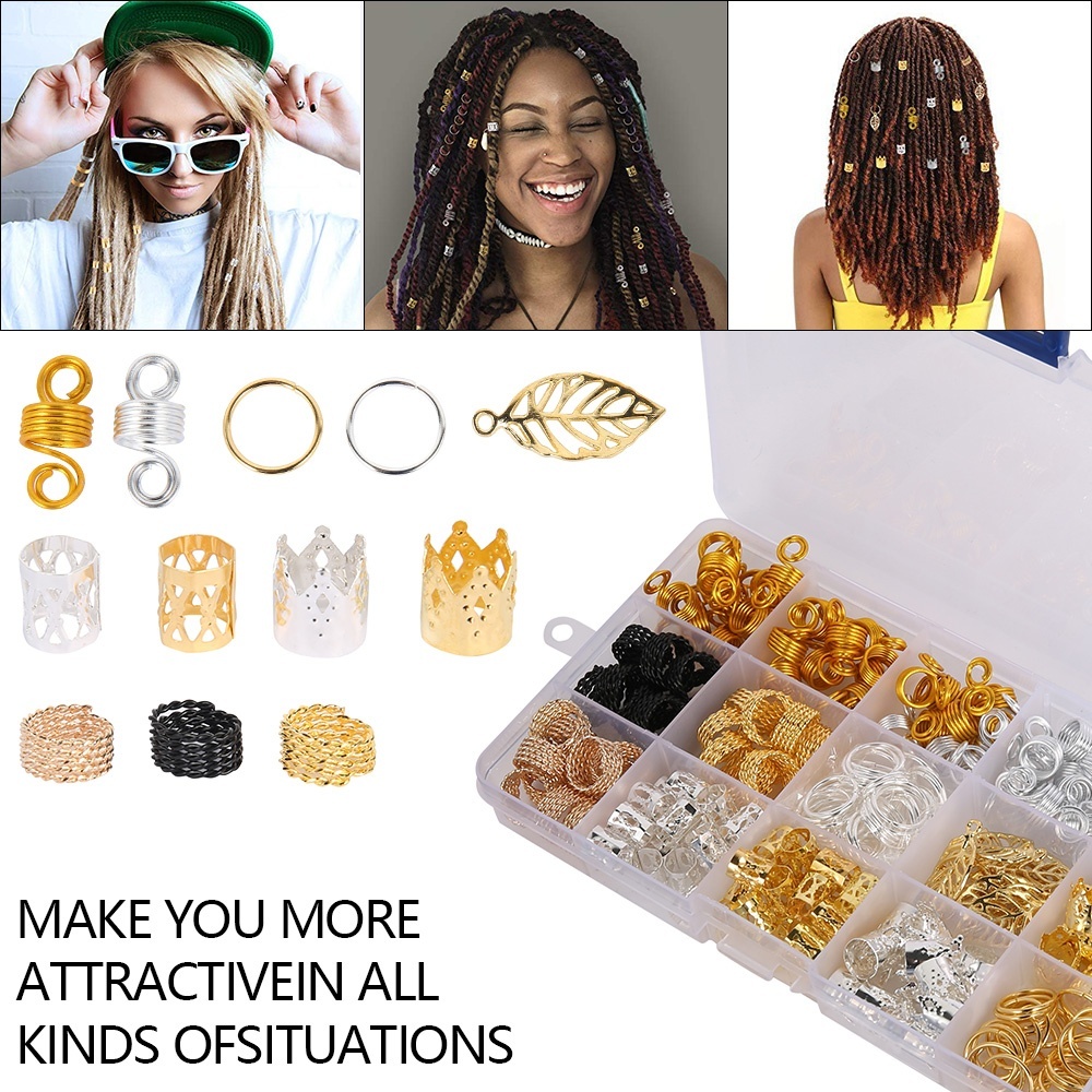 Willstar 200 Pcs Hair Jewelry for Braids, Metal Hair Charms for Women, Hair Beads Rings Cuffs Dreadlocks Accessories Decoration, Adult Unisex, Size