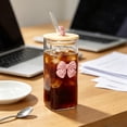 thumbnail image 3 of Glass Water Cup With Lid and Glass Straw, Detachable Butterfly Decoration, Reusable Coffee and Cold Drink Tumbler for Home Office Outdoor, Green or Pink, 3 of 5