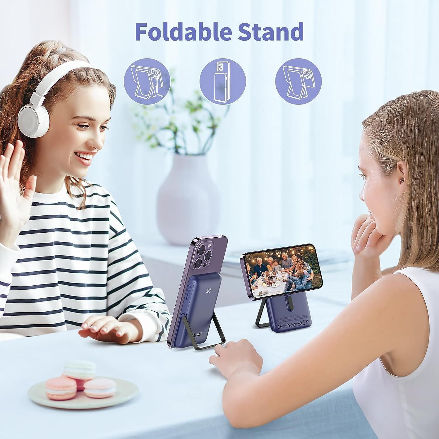 Euker Magnetic Wireless Portable Charger Power Bank 10,000mAh with Phone Stand for iPhone