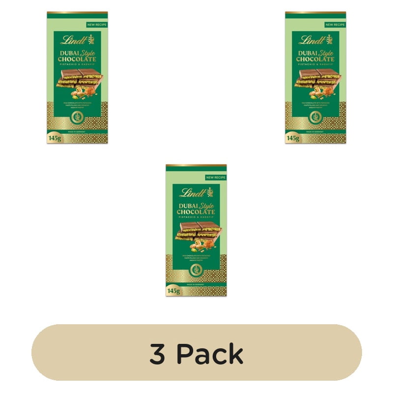 Lindt Dubai Style Milk Pistachio Chocolate Bar 145g, British Import (Pack of 3)
