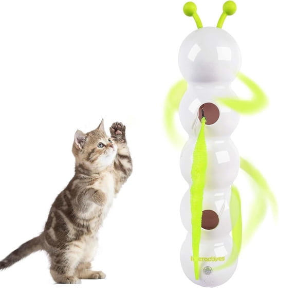 Interactive Cat Feather Toy with Motion Sensor, Automatic Fluffy Tail Teaser, USB Rechargeable Whack-a-Mole Game, Suction Cup Base for Stable Indoor Play, Mental & Physical Stimulation for Cats
