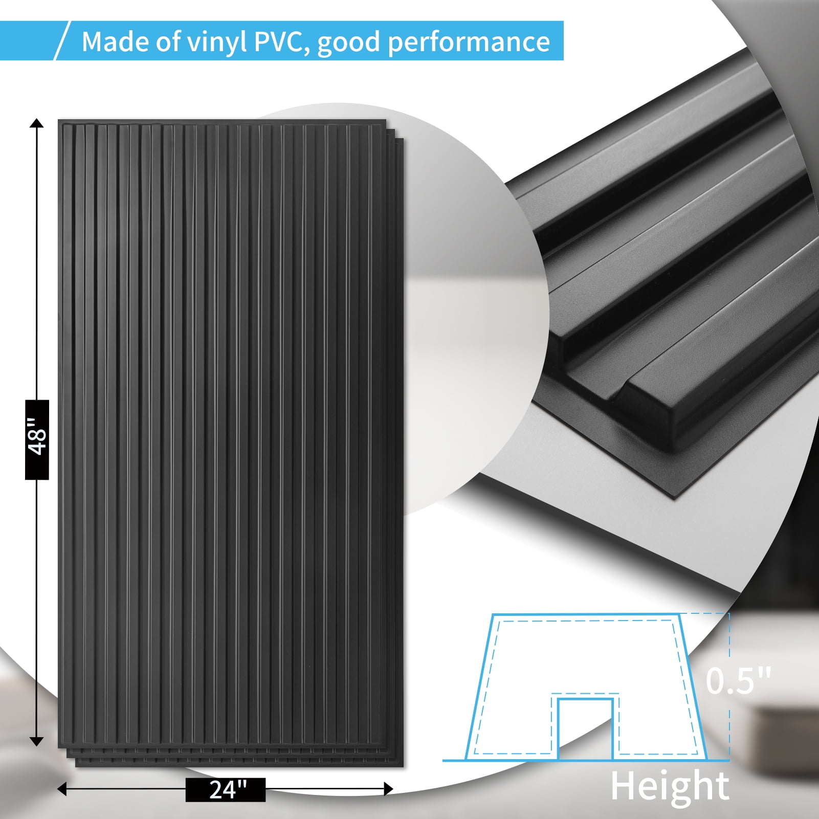 Art3d 24x48" Black Pvc Drop Ceiling Tile 96 sq ft Coverage Area 12 Pack