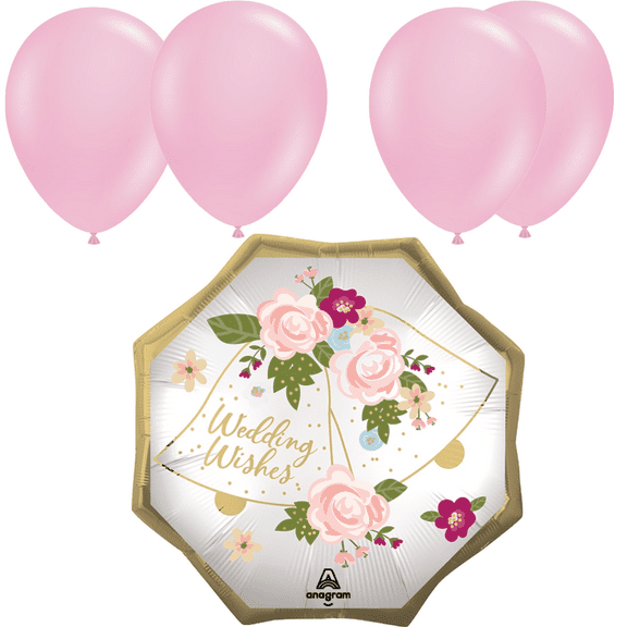 LoonBalloon 22 Inch Wedding Wishes Satin Octagon Balloon with 4 Latex Balloons – Elegant & Stylish Wedding Balloon Set