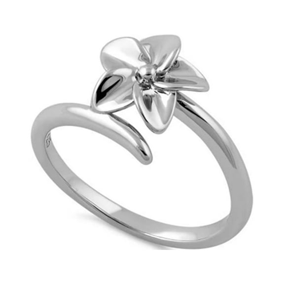 925 Sterling Silver Oxidized Platinum Plated Plumeria Women Valentines Day Gifts Ring