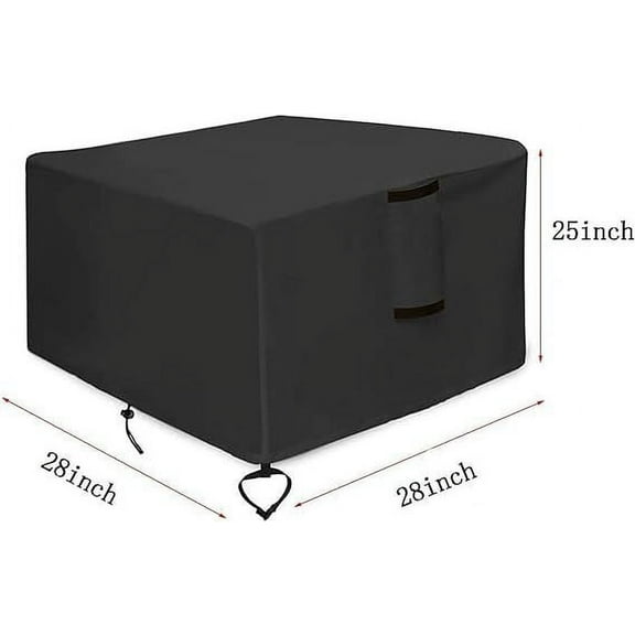 Heavy Duty 420D Fabric Fire Pit Cover with Windproof Straps - Waterproof Square Fire Table Cover for Outdoor Gas Fireplaces, Reinforced Corners & Breathable Vents