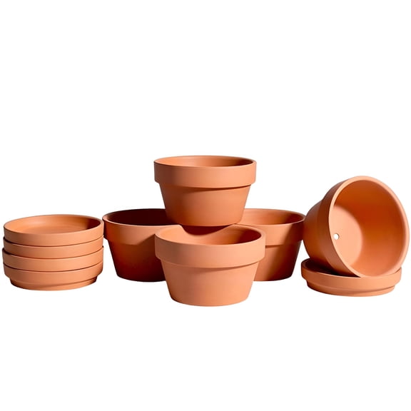 ACDANC 3.7 Inch Terracotta Shallow Pots 6 Pack Terra Cotta Clay Pot with Saucer Cacuts Indoor and Outdoor Planters with Drainage Hole