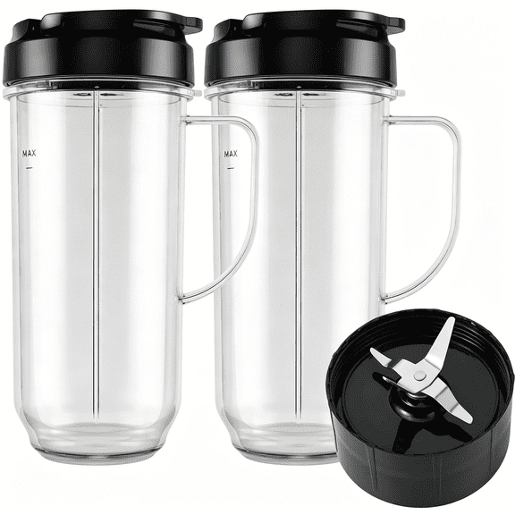 CURYMAY 5-Piece Blender Cups,Tall 22Oz Cup with Flip-Top To-Go Lid,Cross Blade,Blender Replacement Parts,Mug with Handle Compatible with 250W Blender